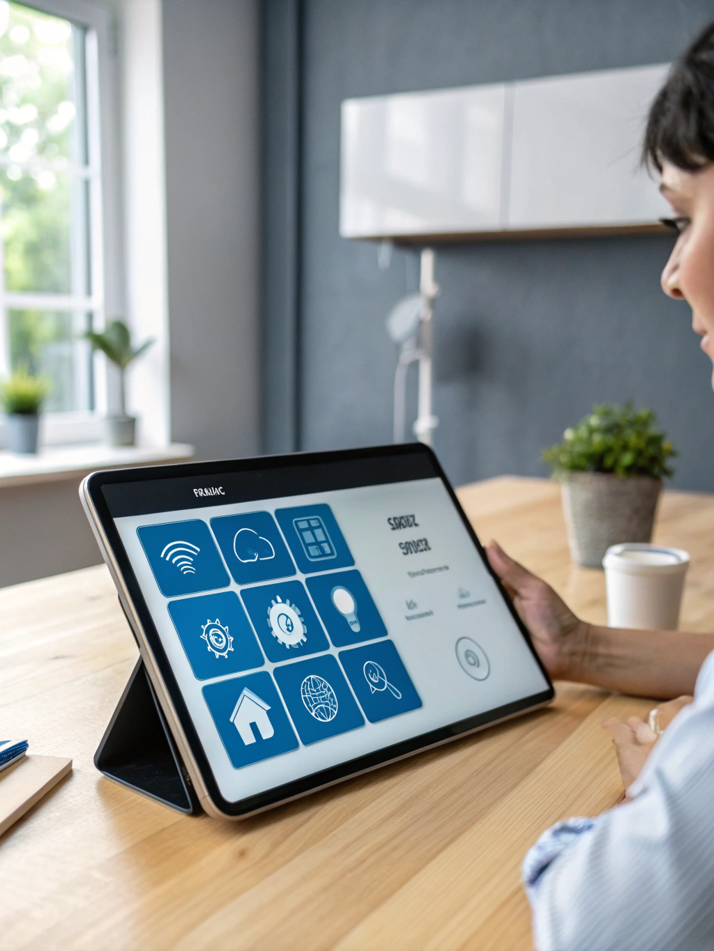HVN intelligent home interface displayed on a sleek wall-mounted tablet